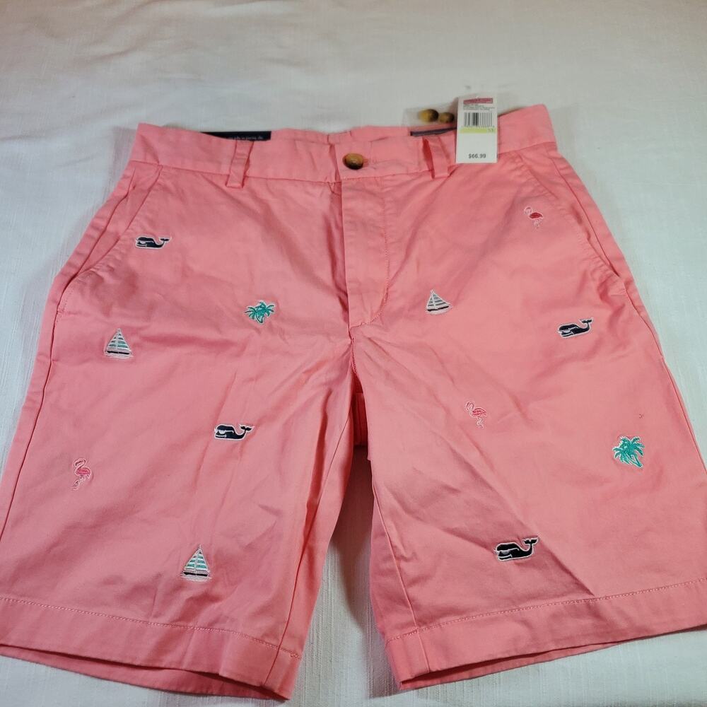 Vineyard Vines Mens Shorts Size 30 Pink Embroidered 9 Breaker Chino NWT Novelty